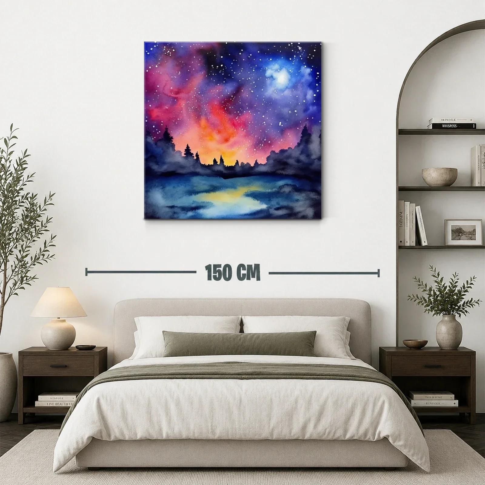 Cielo estrellado con bosque al atardecer vibrante — miniatura 3