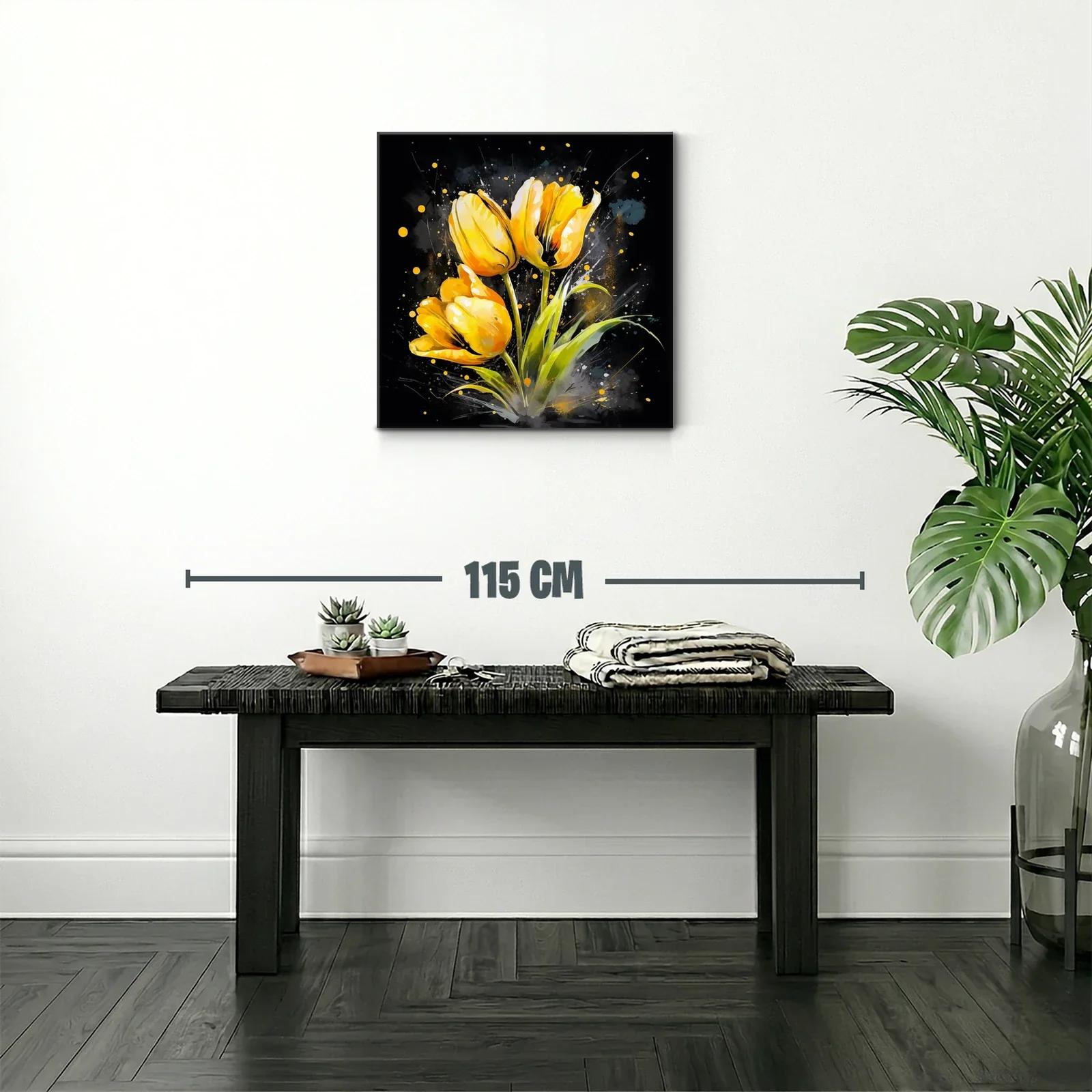 Cuadro con flores amarillas vibrantes sobre fondo oscuro — miniatura 2