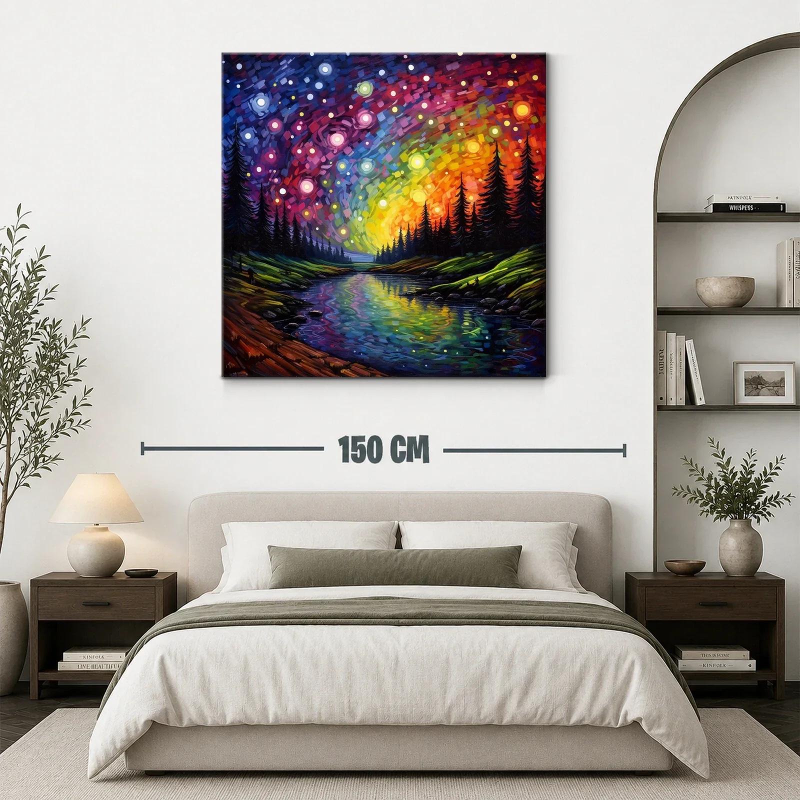 Paisaje nocturno con cielo estrellado y río reflejante — miniatura 3