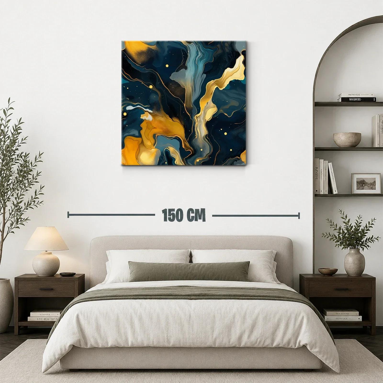 Cuadro abstracto con tonos dorados y azules intensos — miniatura 3