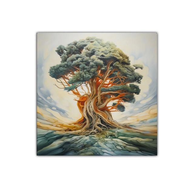 Imponente árbol de raíces entrelazadas en tonos cálidos