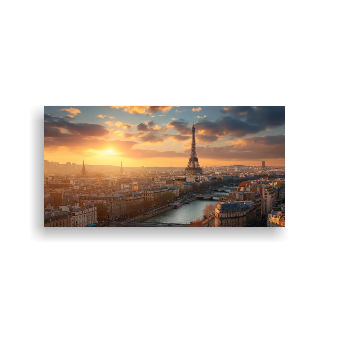 Cuadro Torre Eiffel con río y puentes al atardecer — imagen principal
