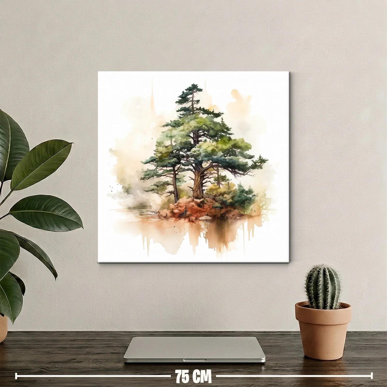 Serenidad natural con árbol en isla pintada en acuarela — miniatura 2