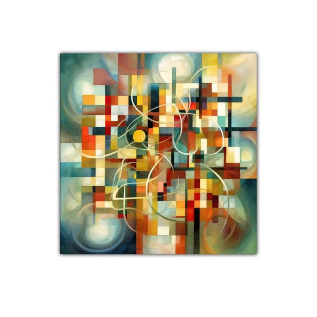 Cuadro abstracto con composición geométrica y trazos orgánicos