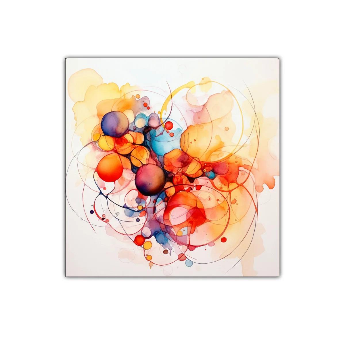 Composición abstracta con esferas en tonos cálidos y fríos