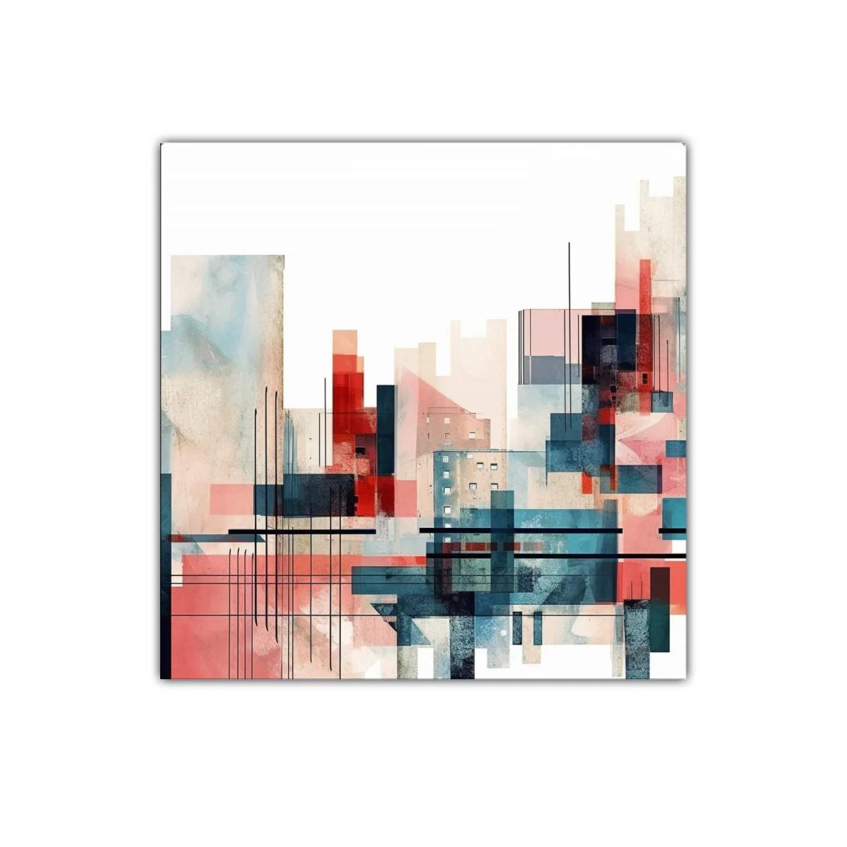 Composición abstracta urbana con tonos cálidos y fríos — imagen principal