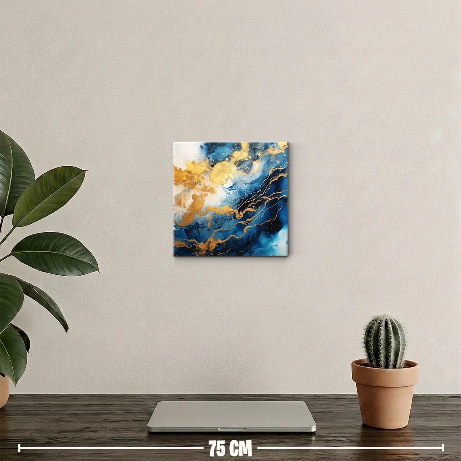 Cuadro abstracto con vibrantes tonos azules y dorados — miniatura 2