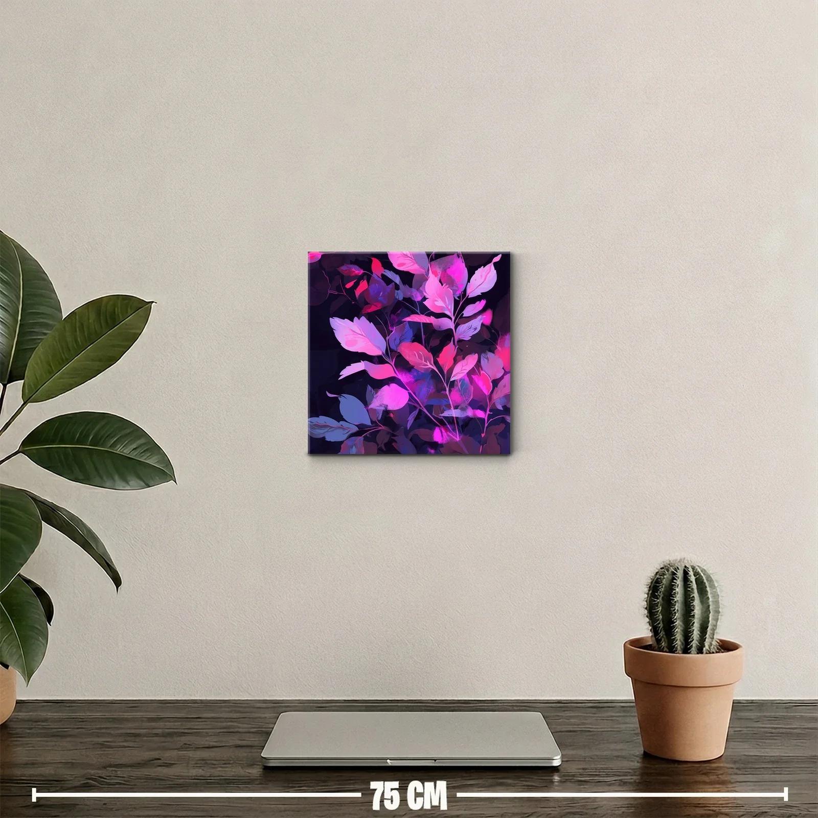 Cuadro decorativo hojas en tonos vibrantes rosa y azul — miniatura 2