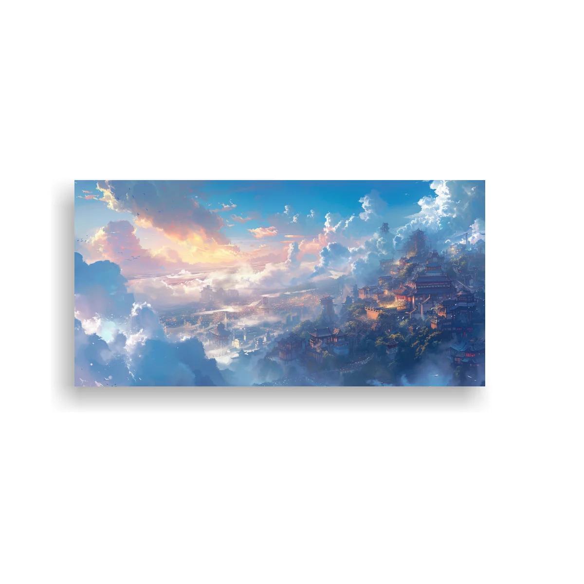Cuadro ciudad celestial entre nubes y bruma