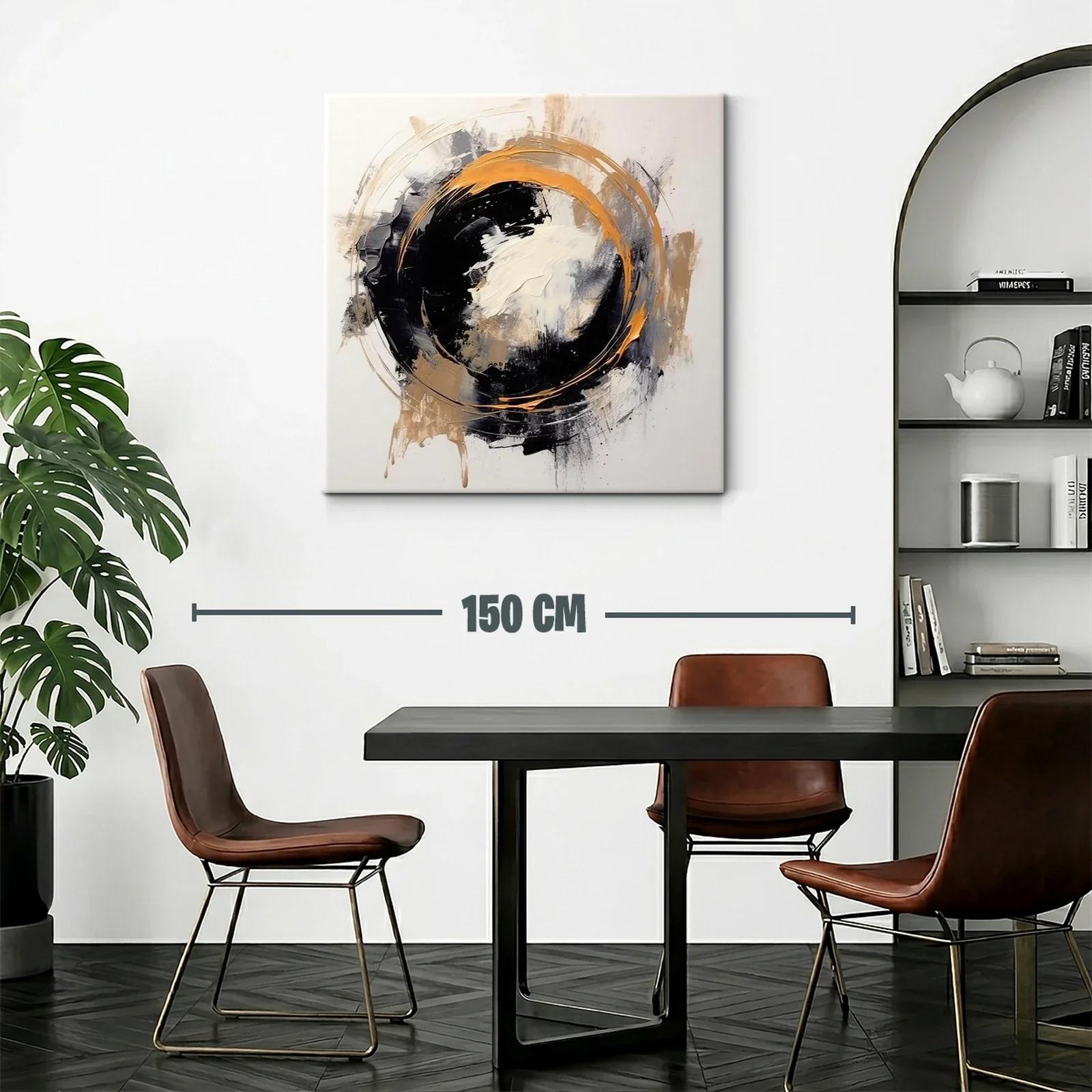 Cuadro abstracto con círculo dinámico en tonos tierra y negro — miniatura 2