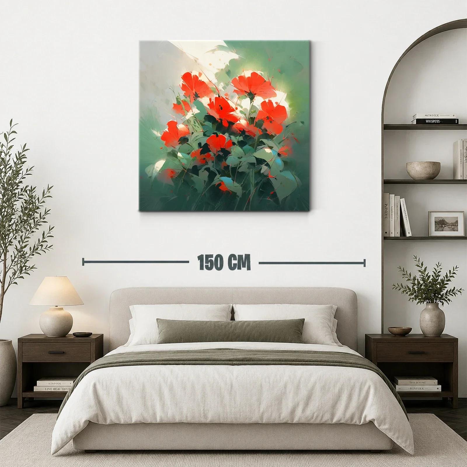 Cuadro flores rojas vibrantes entre follaje verde — miniatura 3