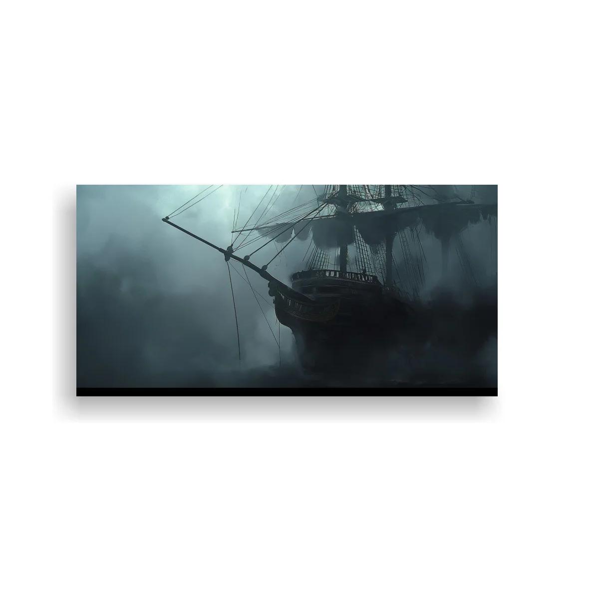 Cuadro velero antiguo entre la niebla y el agua oscura — imagen principal
