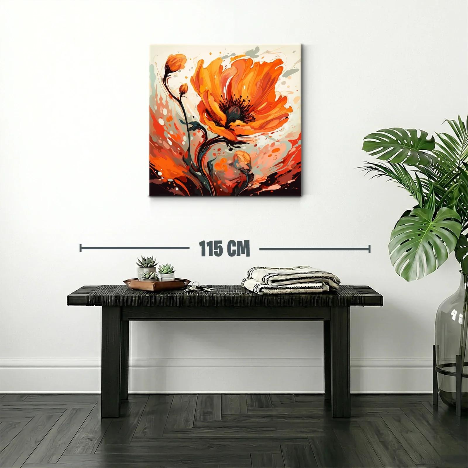 Cuadro floral vibrante en tonos naranjas y negros — miniatura 2