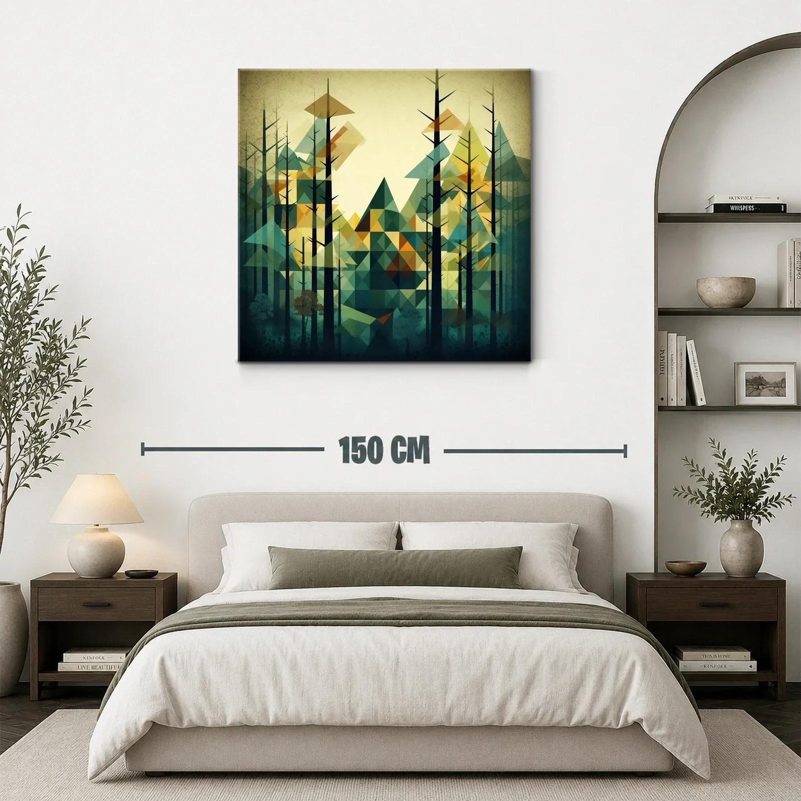 Bosque abstracto con triángulos en tonos verdes y ocres — miniatura 3