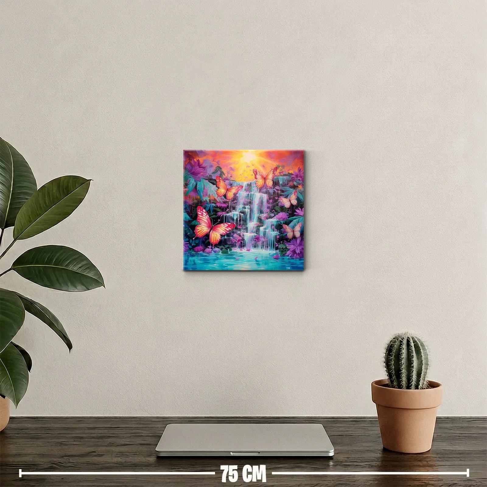 Mariposas vibrantes sobre cascada en paisaje de fantasía — miniatura 2
