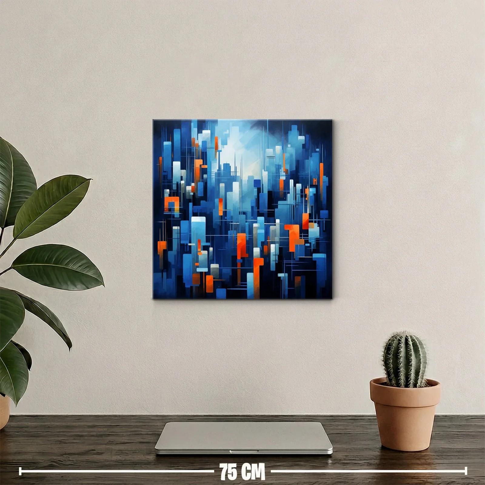 Composición abstracta en tonos azules con toques naranjas vibrantes — miniatura 2