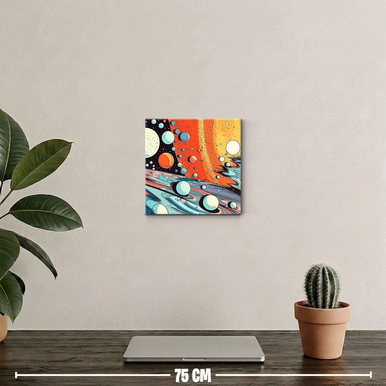 Cuadro abstracto con esferas y ondas coloridas espaciales — miniatura 2