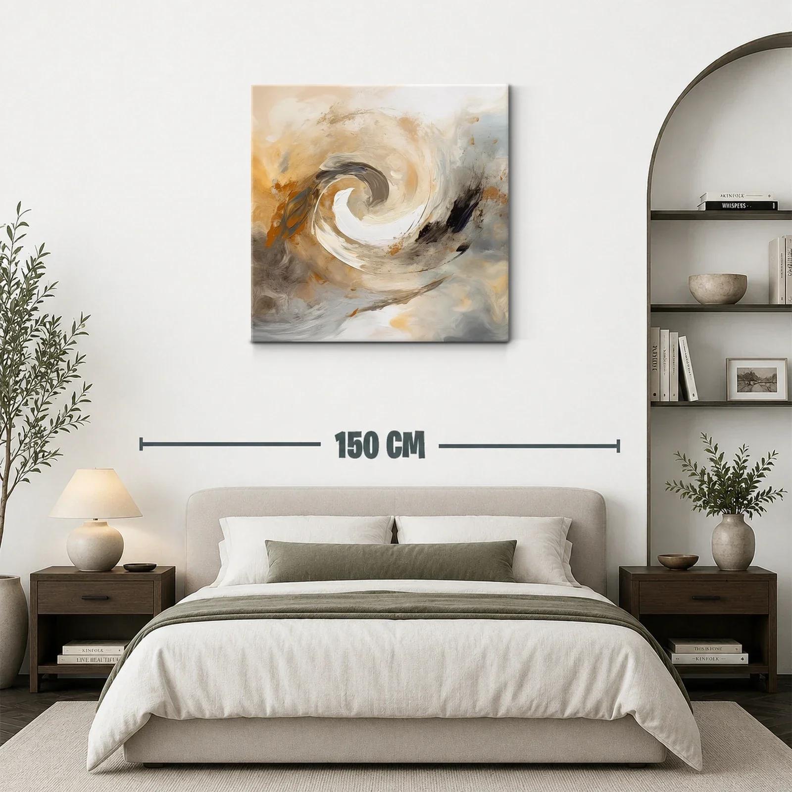 Cuadro abstracto en tonos tierra y gris con movimiento dinámico — miniatura 3