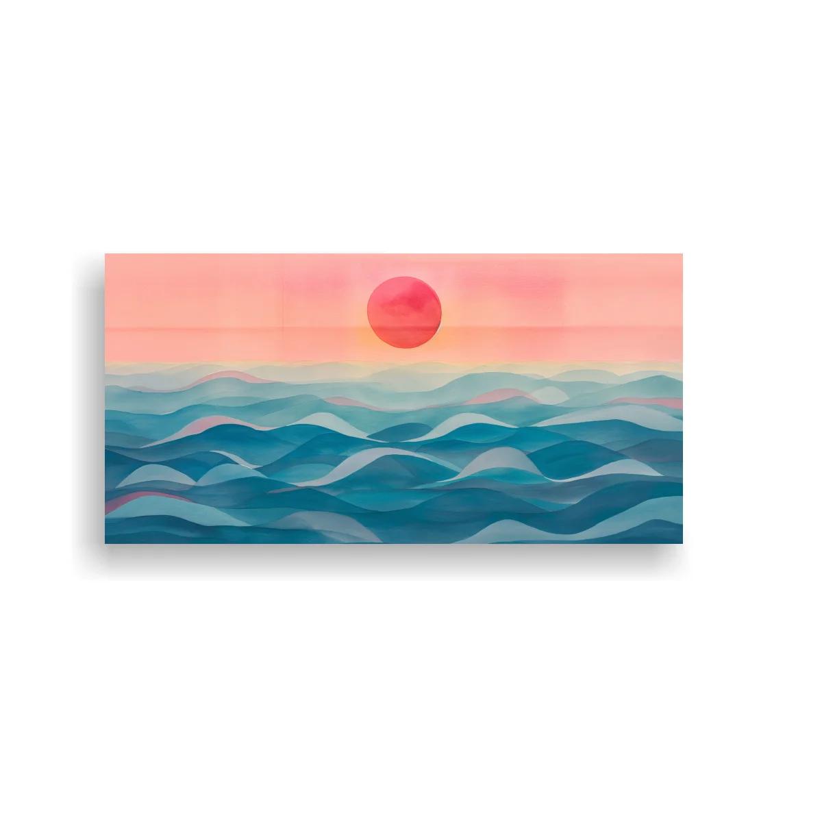 Cuadro sol sobre el mar con olas en capas