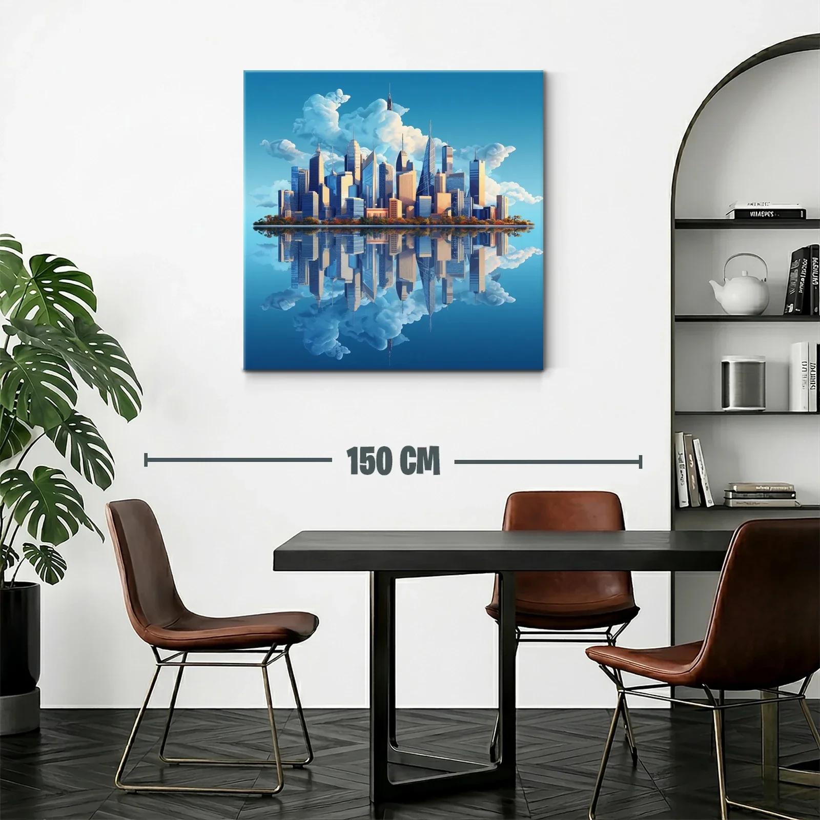 Horizonte urbano con reflejo sereno y cielo despejado — miniatura 2