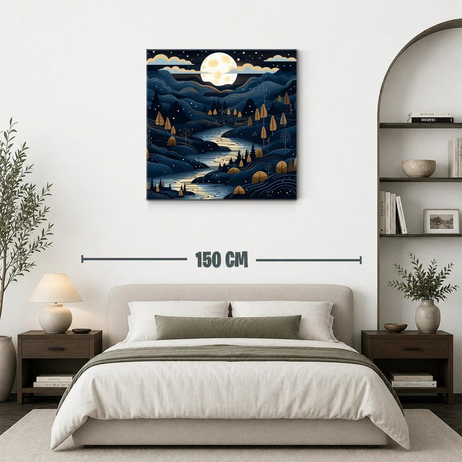 Paisaje nocturno con río y luna llena iluminando el valle — miniatura 3