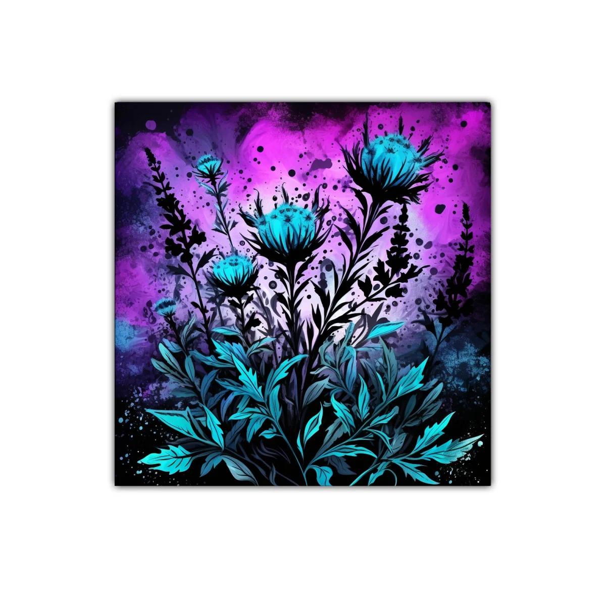 Composición floral con contrastes vibrantes y fondo psicodélico — imagen principal