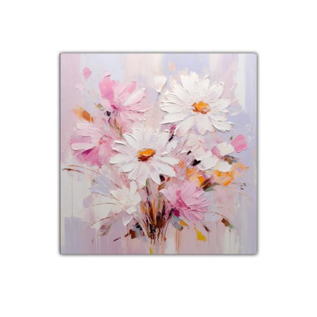 Cuadro floral con margaritas en tonos suaves y delicados