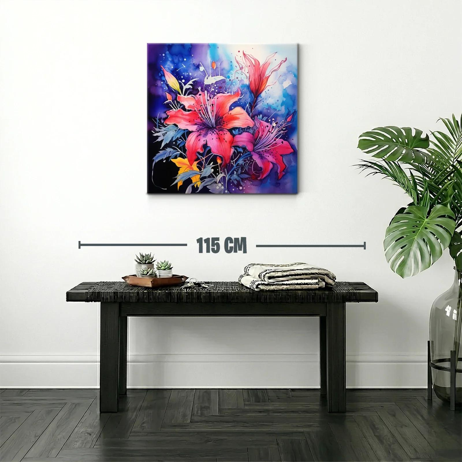 Cuadro vibrante con flores rojas y fondo azul intenso — miniatura 2