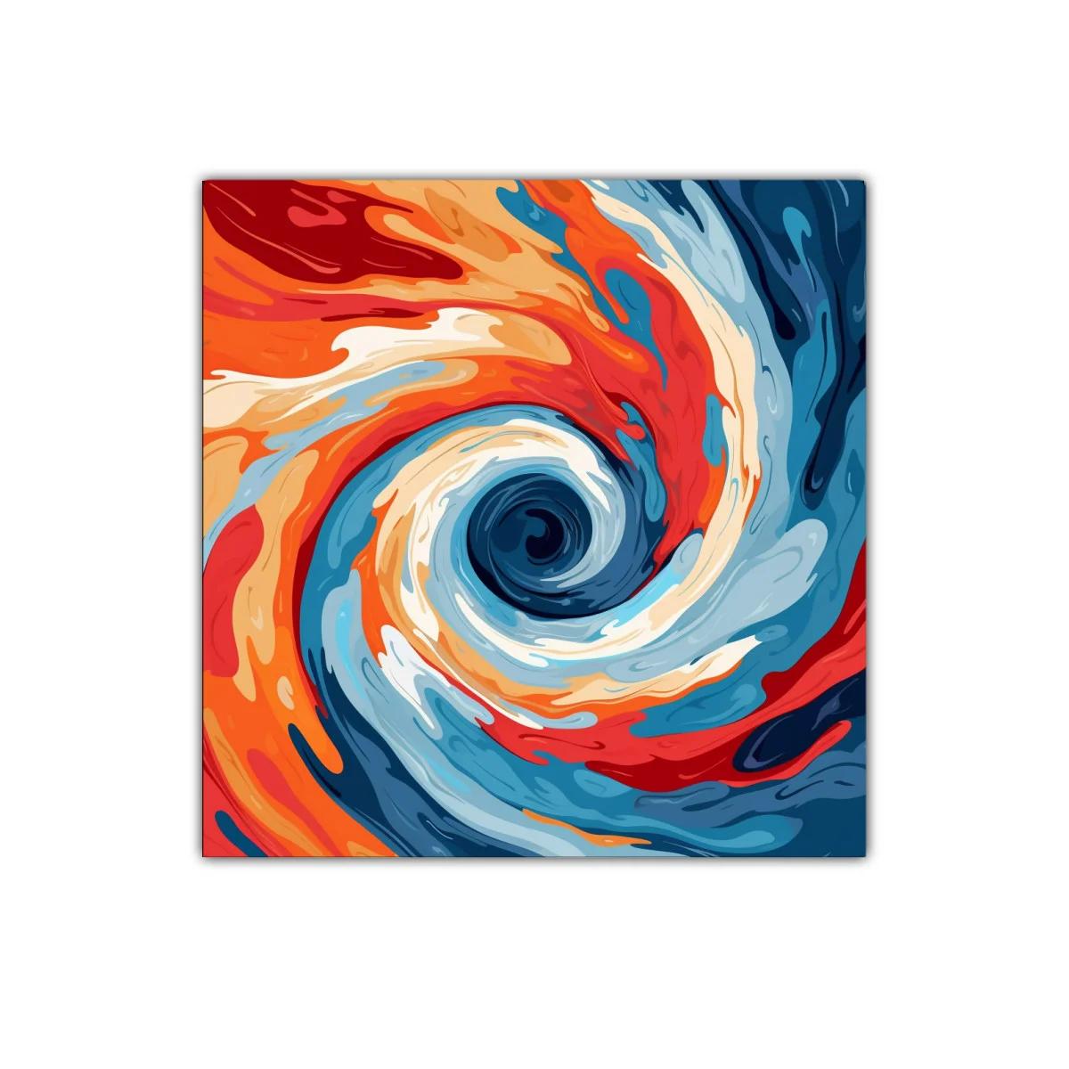 Cuadro decorativo espiral vibrante en tonos cálidos y azules