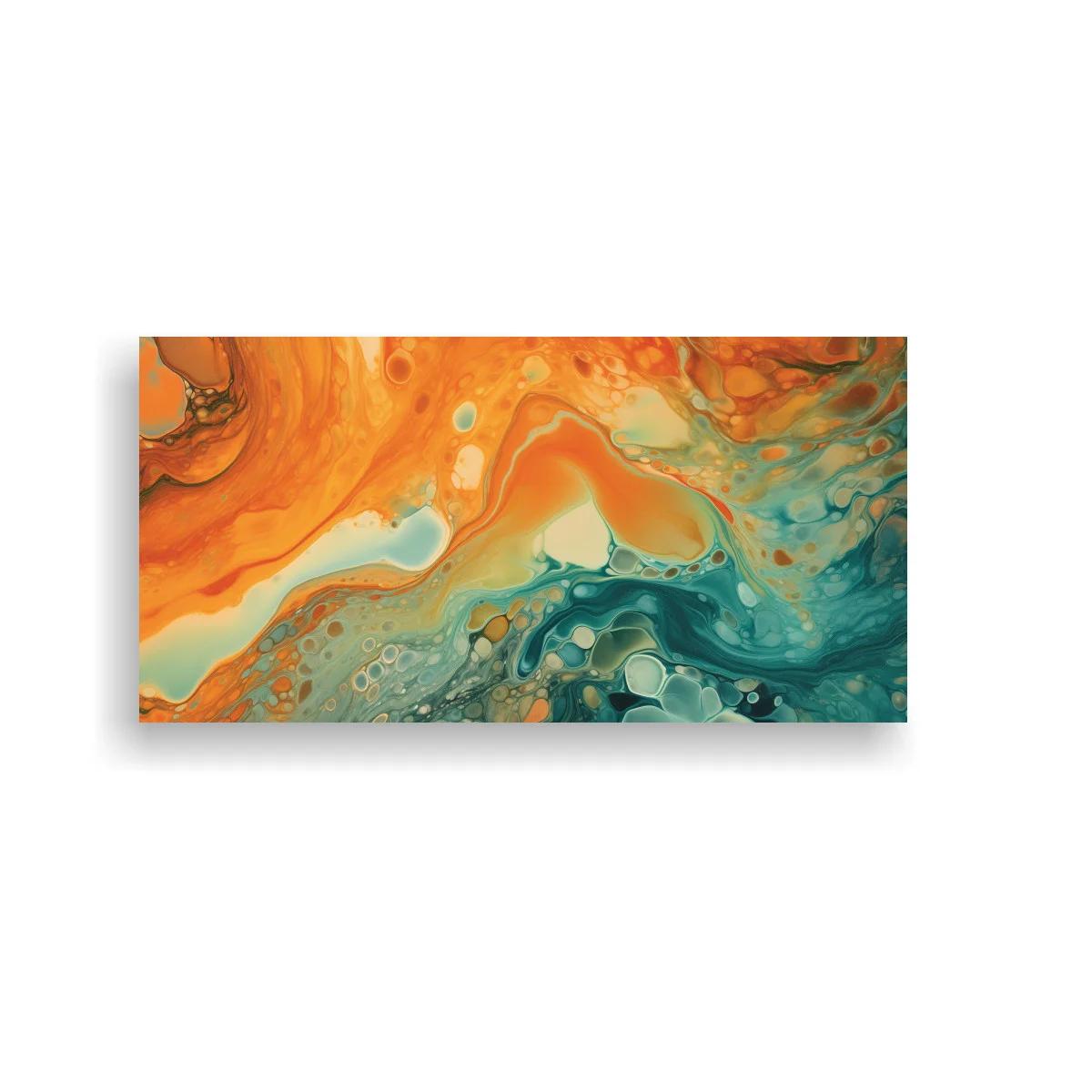 Cuadro abstracción fluida tipo mármol con celdas y contraste cálido
