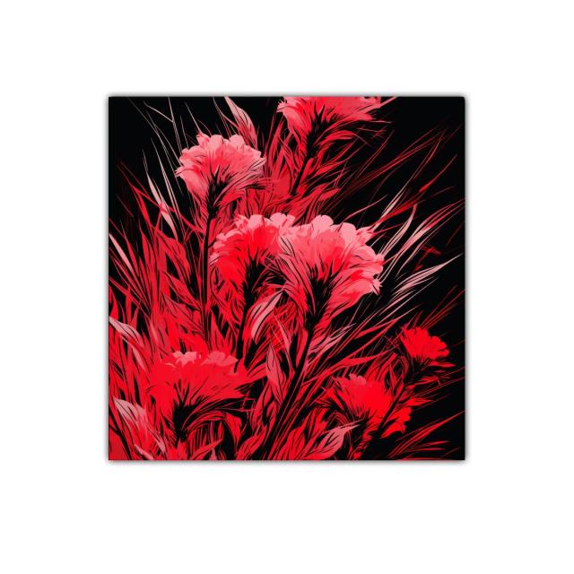 Cuadro floral vibrante en tonos rojos y negro