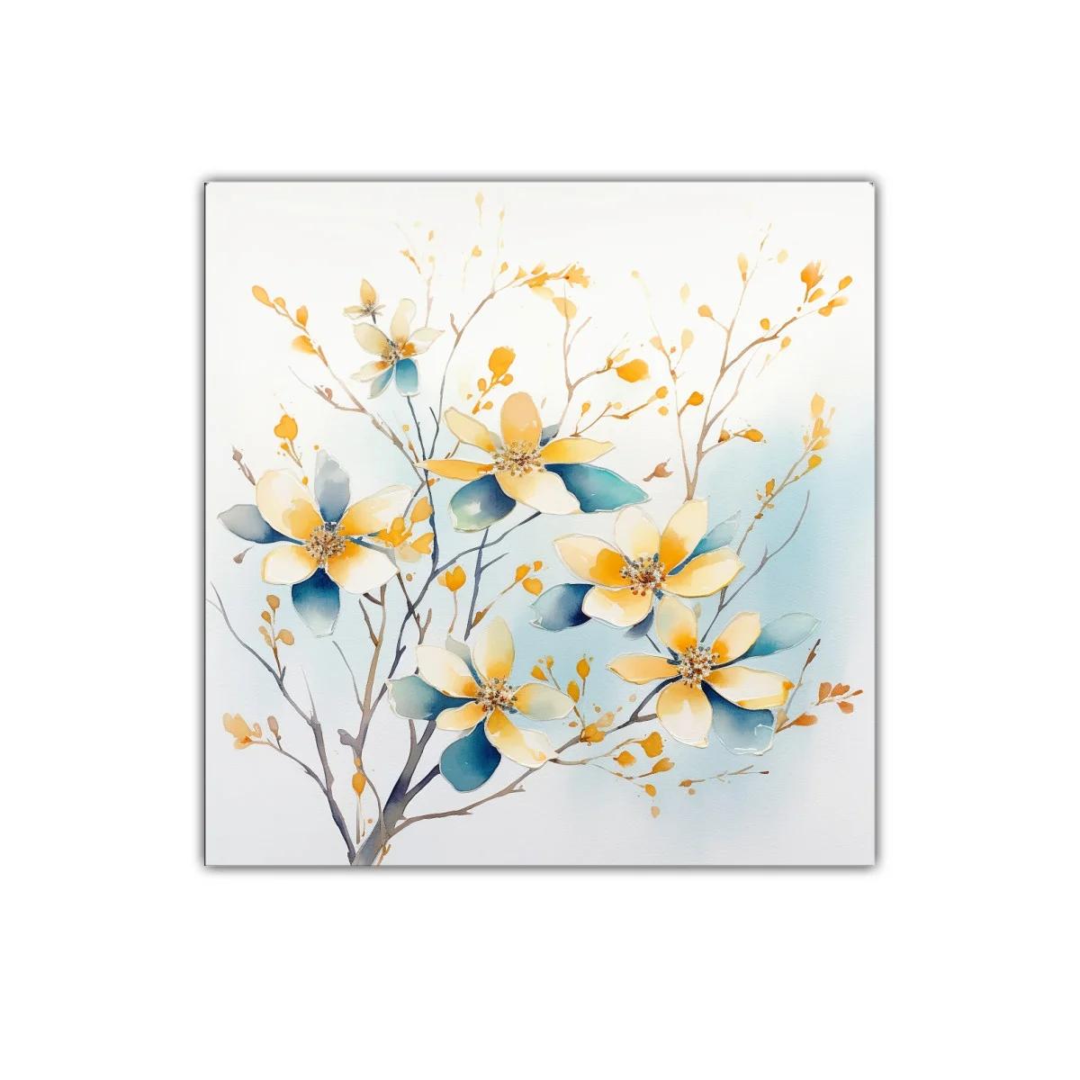 Cuadro decorativo con flores en tonos amarillos y azules