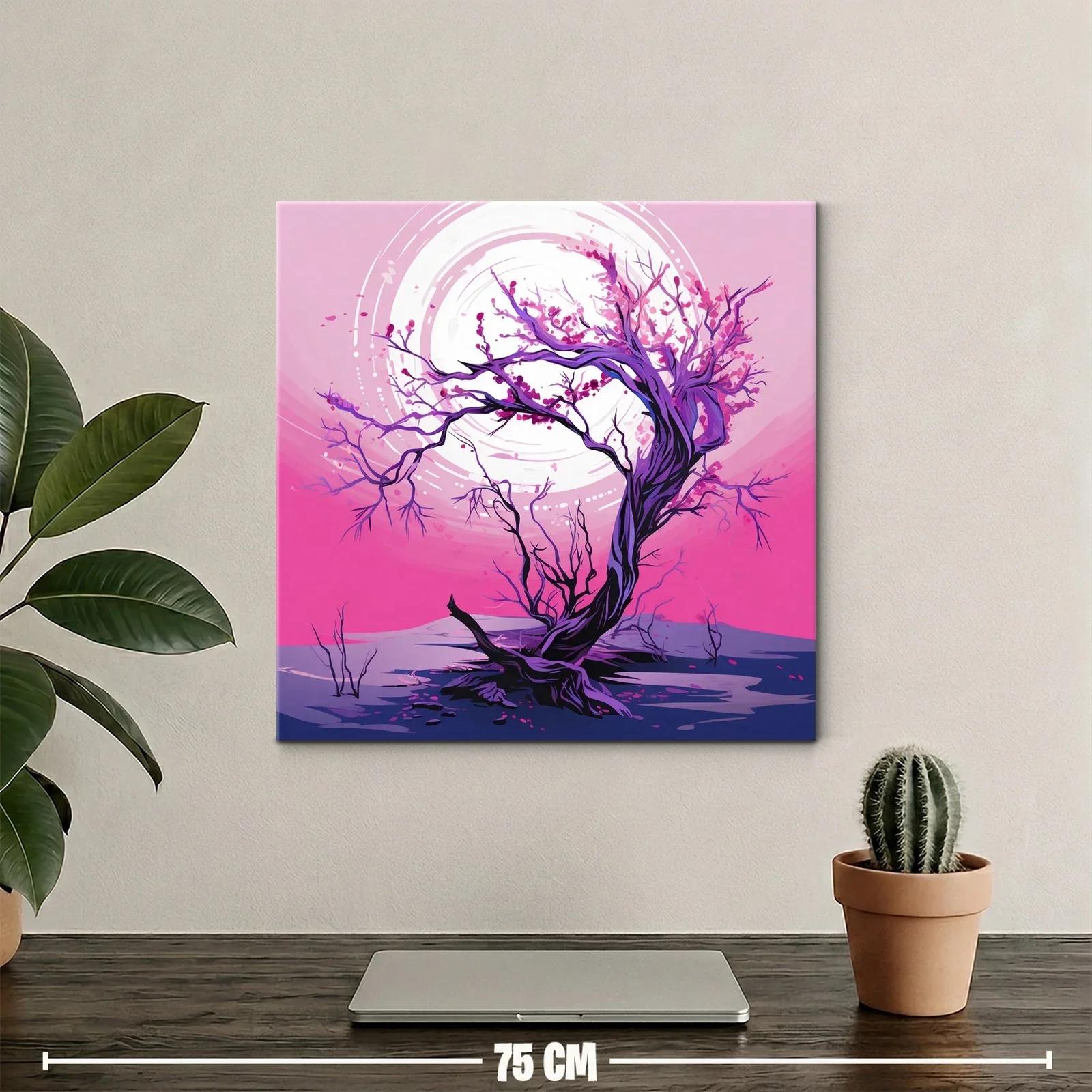 Árbol en flor con luna llena en tonos fucsia y violeta — miniatura 2