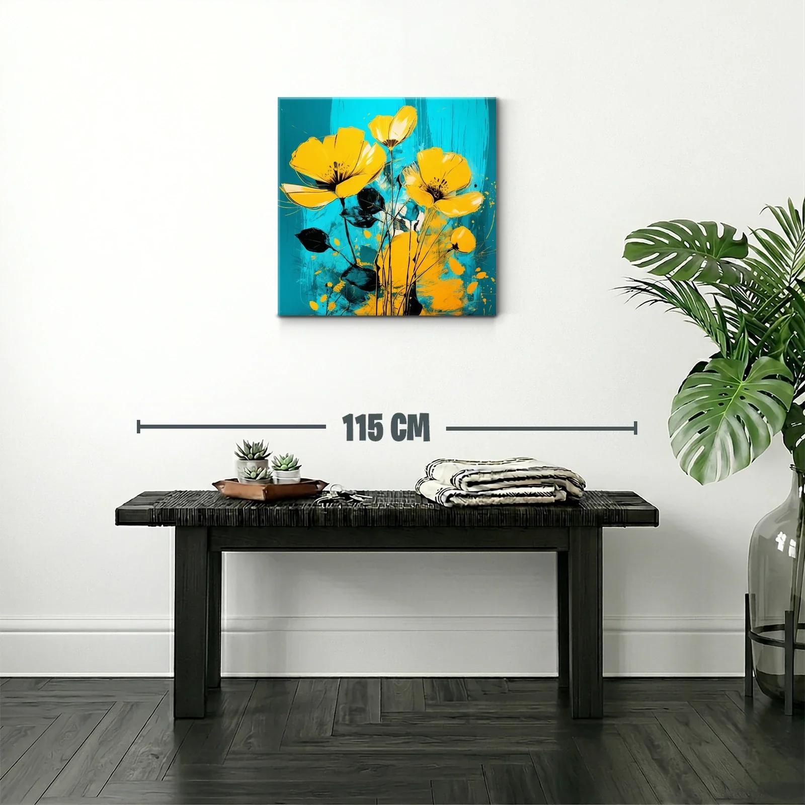 Flores amarillas vibrantes sobre fondo turquesa — miniatura 2