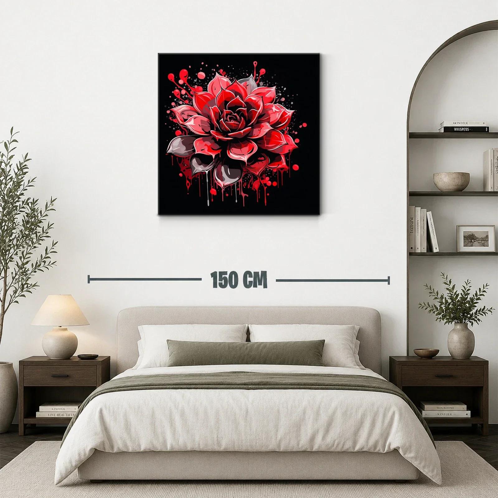 Impactante flor roja con efecto salpicado sobre fondo oscuro — miniatura 3
