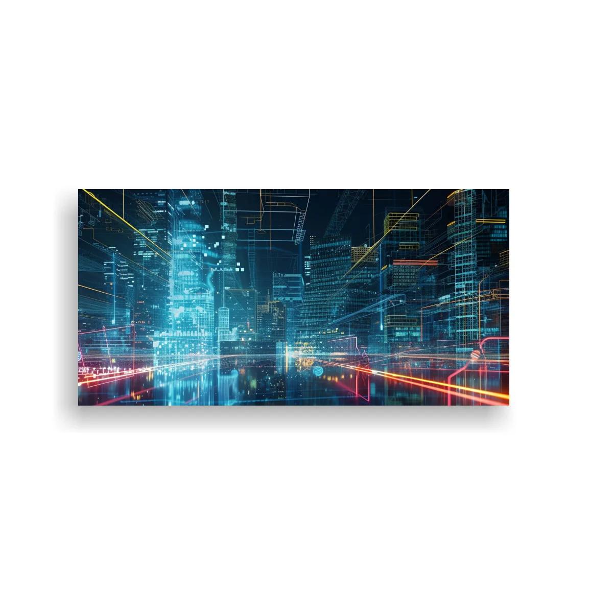 Cuadro ciudad futurista digital con efecto de movimiento