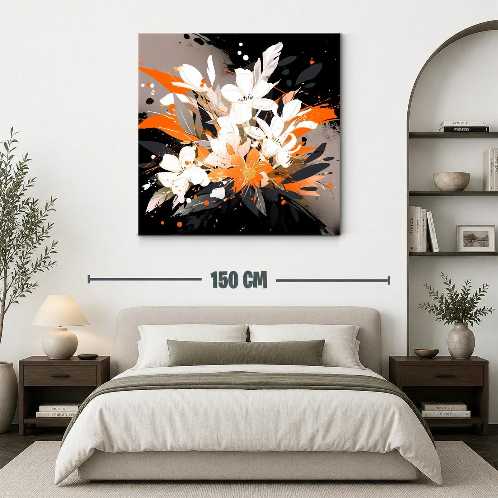 Cuadro moderno con ramo floral en tonos naranjas y negros — miniatura 3