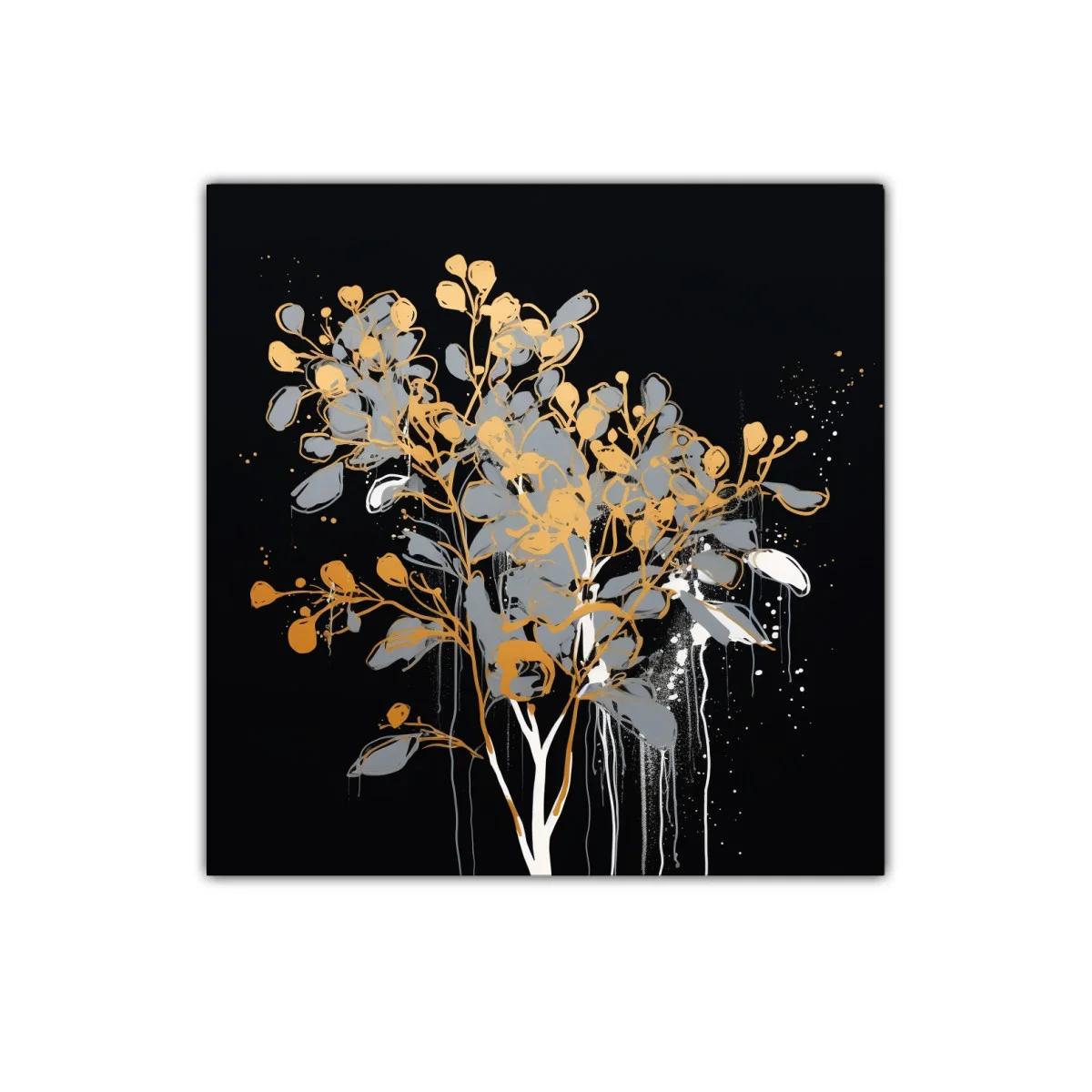 Ramo abstracto en tonalidades doradas y grises sobre fondo oscuro — imagen principal