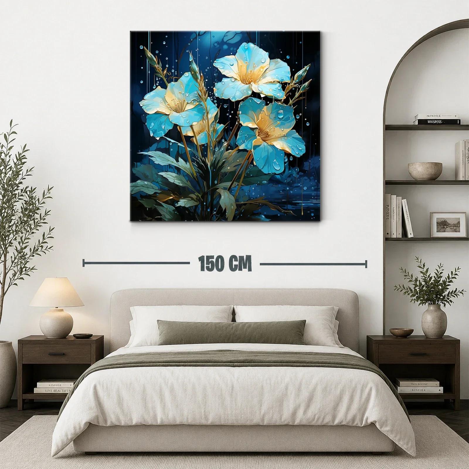 Flores luminosas en tonos azulados con gotas de agua — miniatura 3