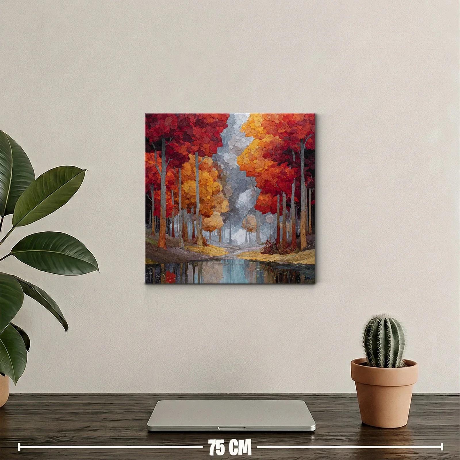 Paisaje otoñal con árboles y reflejo en agua serena — miniatura 2