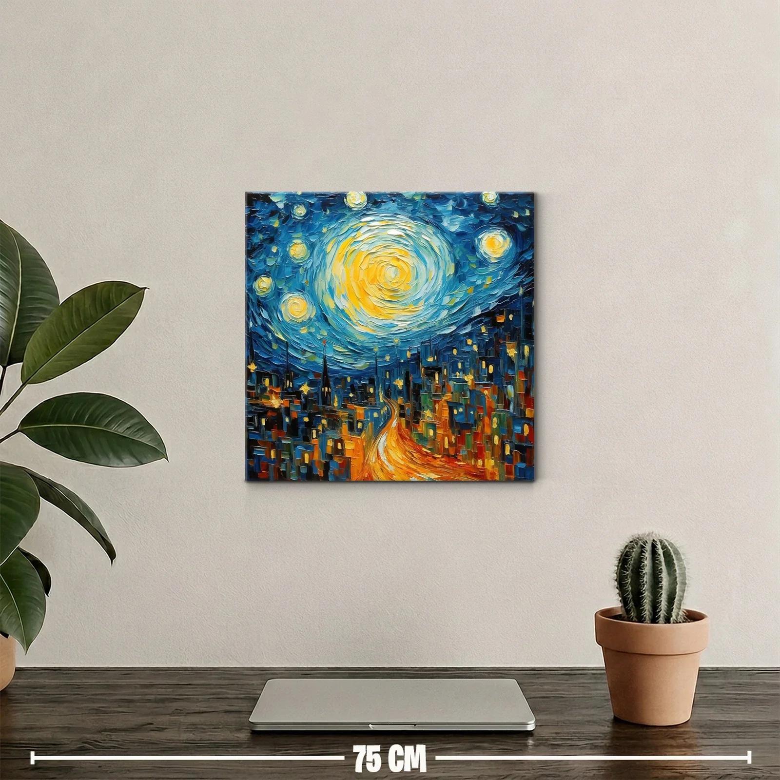 Calle nocturna iluminada bajo cielo estrellado vibrante — miniatura 2