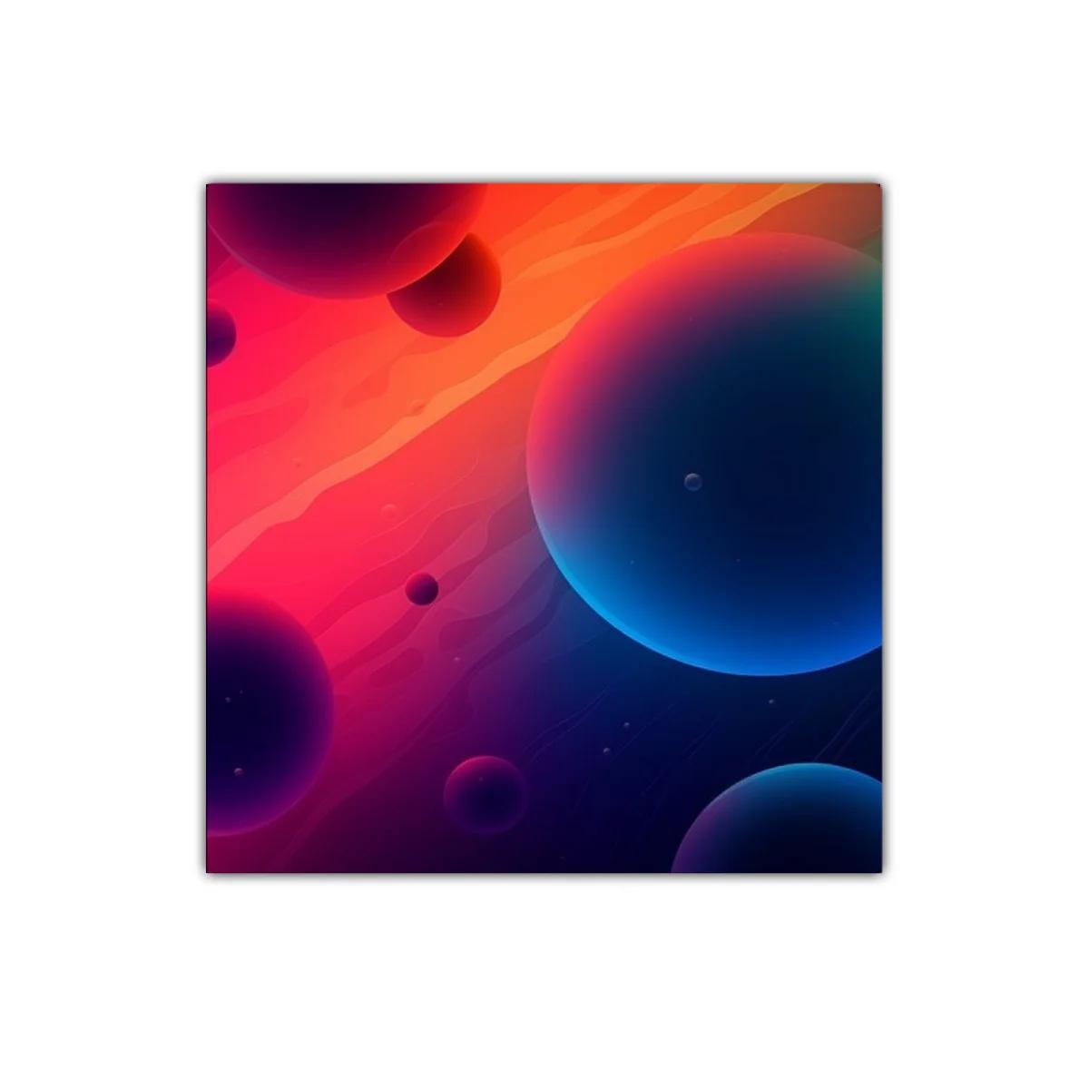 Composición abstracta con esferas en tonos cálidos y fríos