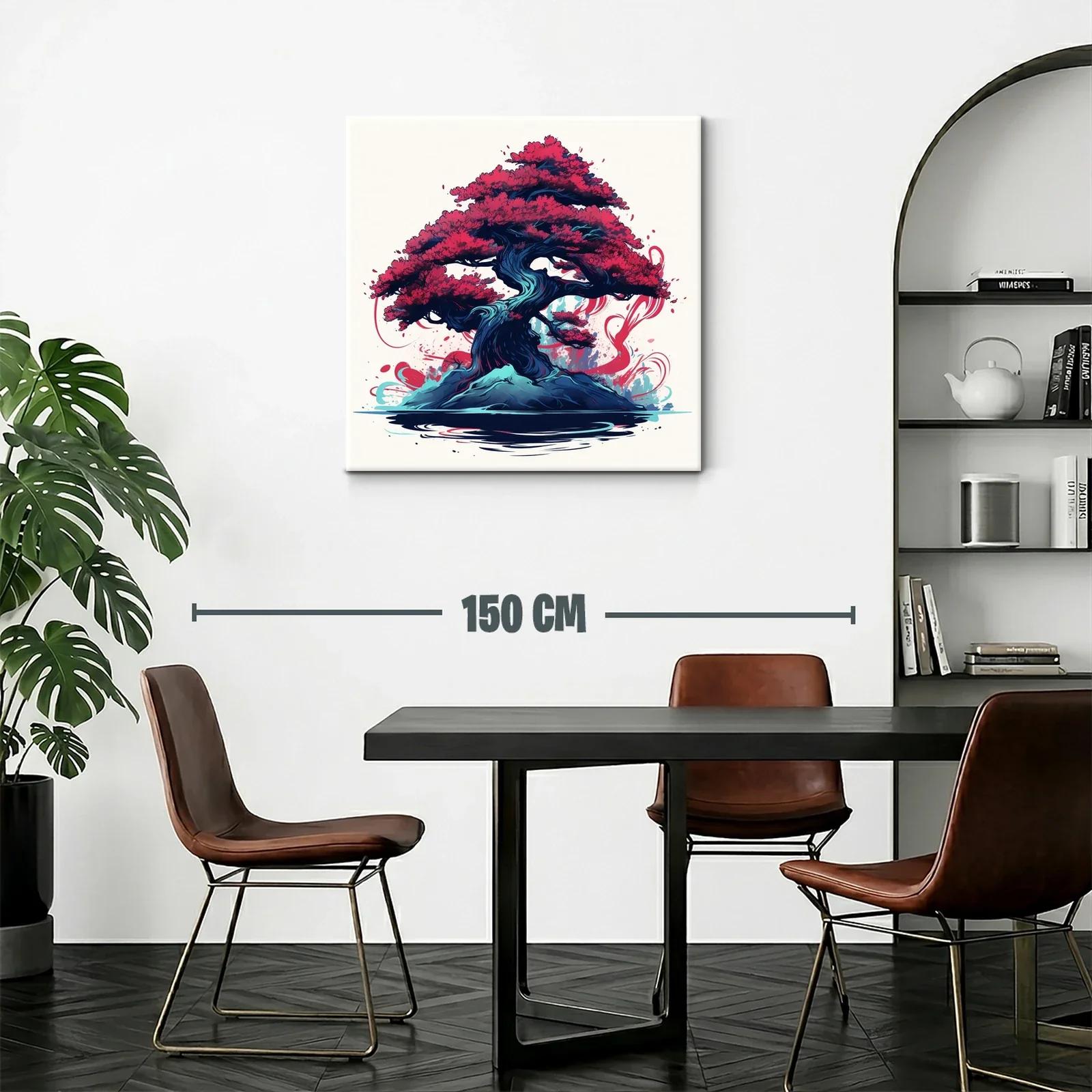 Árbol bonsái vibrante con follaje rojo intenso y base azul — miniatura 2