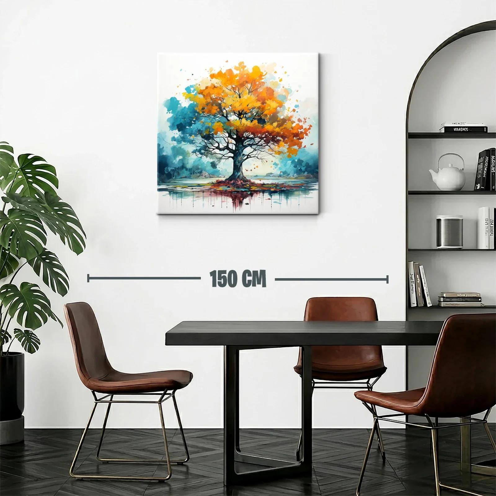 Árbol vibrante con hojas otoñales y reflejo en agua — miniatura 2