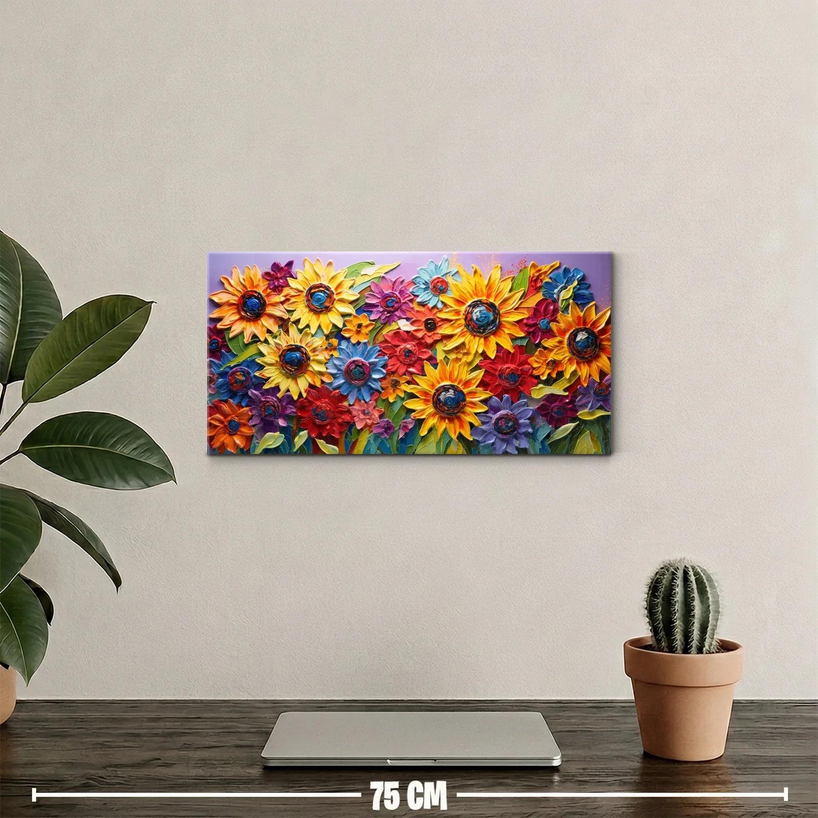 Cuadro de girasoles con flores en rojo azul y morado — miniatura 2