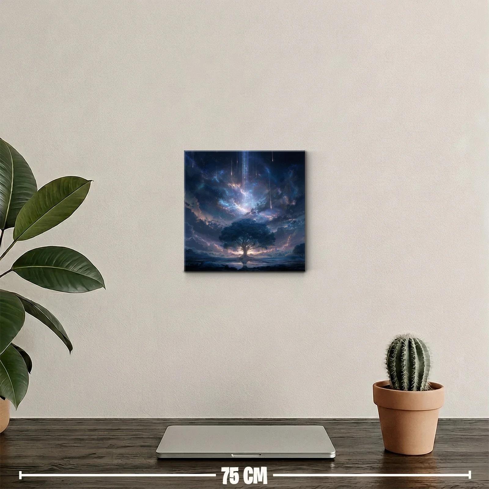 Árbol místico bajo un cielo estrellado con meteoros — miniatura 2