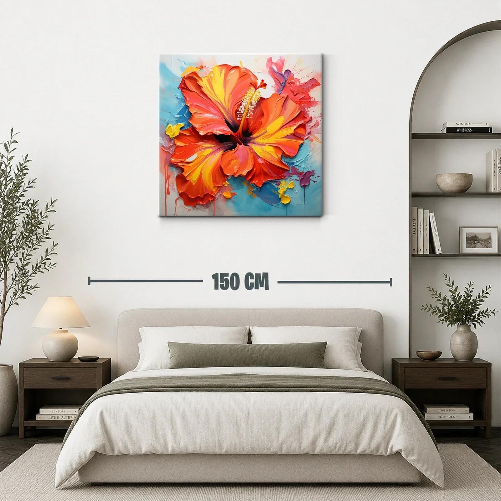Cuadro flor hibisco vibrante en tonos cálidos y frescos — miniatura 3
