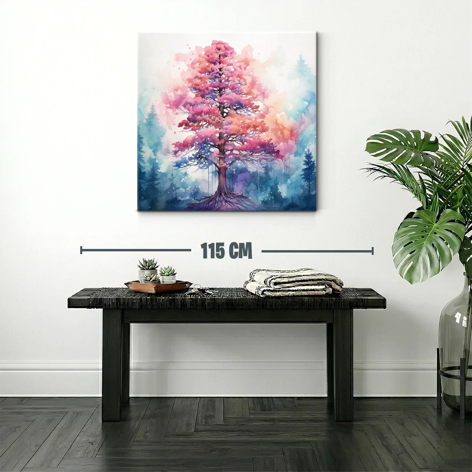 Árbol vibrante en tonos rosas y azules en paisaje onírico — miniatura 2