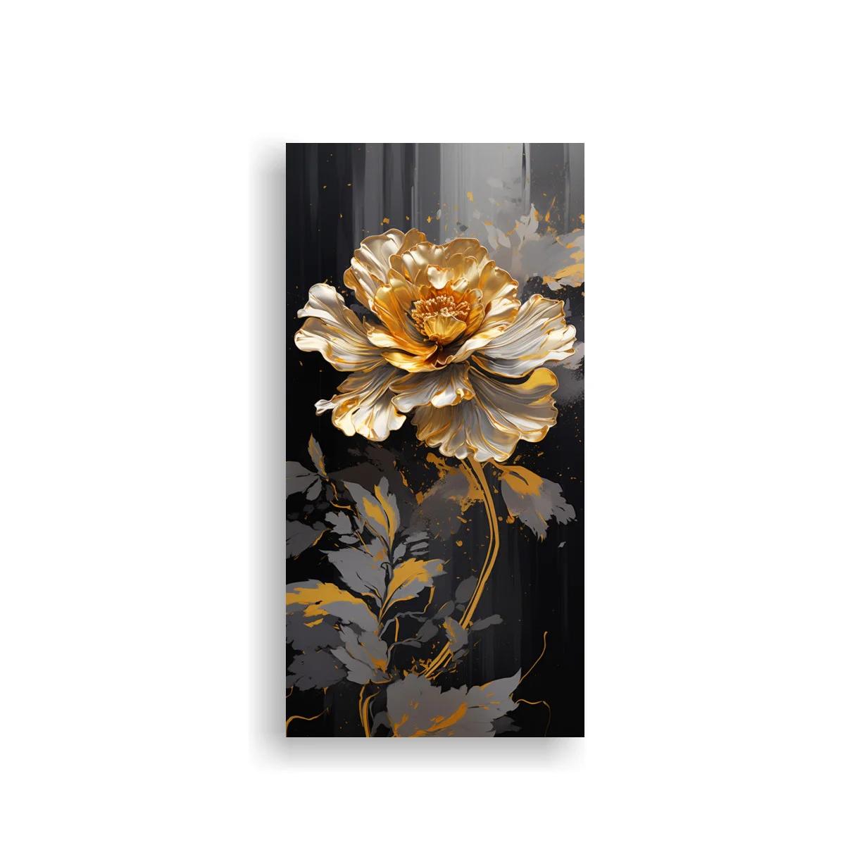 Cuadro flor blanca y dorada con fondo oscuro