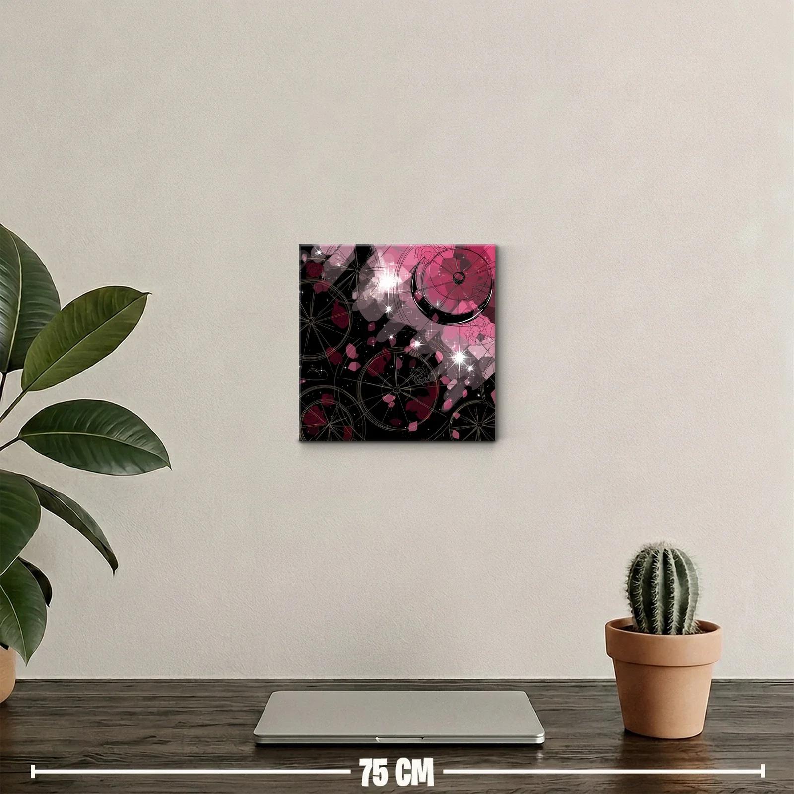 Cuadro decorativo con abanicos y pétalos en tonos rosas y negros — miniatura 2